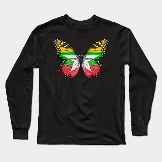 Burmese Flag  Butterfly - Gift for Burmese From Myanmar Long Sleeve T-Shirt by Country Flags